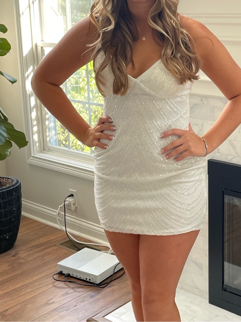 Sequin Spaghetti Strap White Cocktail Dress